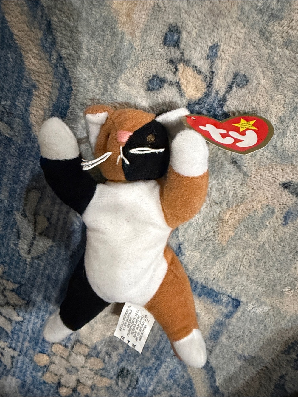 TY Beanie Baby Calico Cat Plush - White, Black, Brown